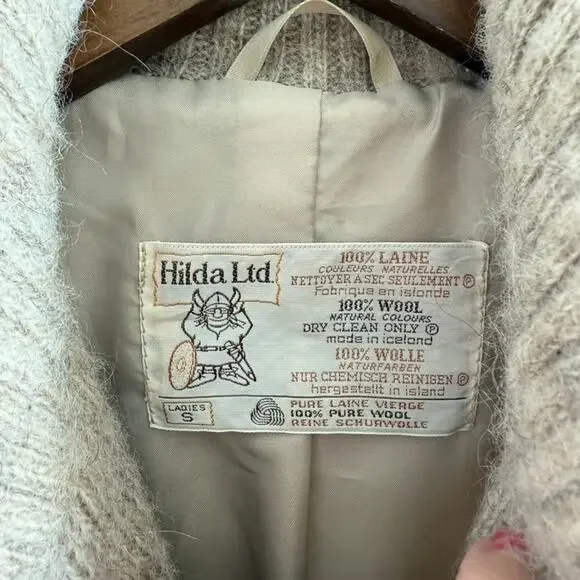 Hilda LTD.Vintage Unisex Icelandic Nordic Full Zip Fuzzy Sweater Jacket Cream